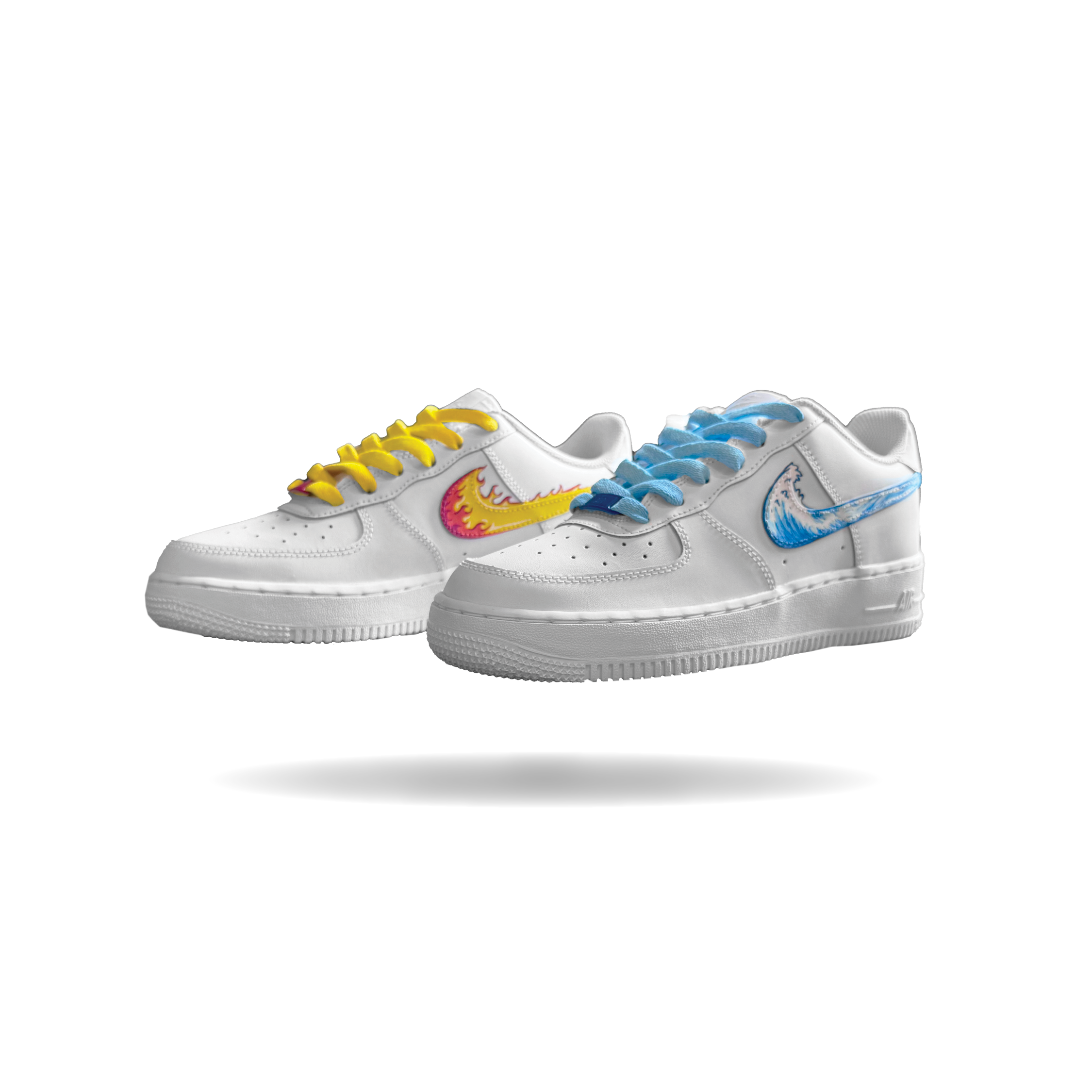 Shoe Mockups for Website Water and fire custom painted nike airforce ones
